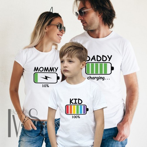 Комплект семейни тениски MOMMY, DADDY, KID BATTERY МОДЕЛ:2159