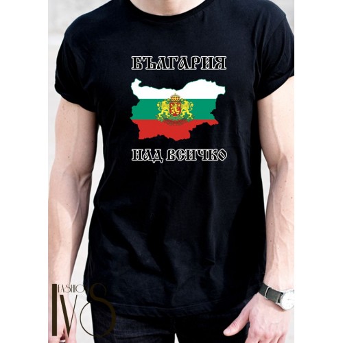 Мъжка черна тениска БЪЛГАРИЯ  с щампа МОДЕЛ:3508