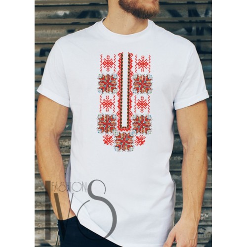 Мъжка памучна тениска с фолклорни мотиви шевици МОДЕЛ:2833
