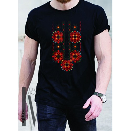 Мъжка черна тениска с народни мотиви шевици МОДЕЛ:2820