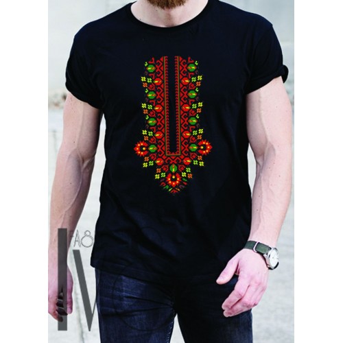 Мъжка черна тениска с народни мотиви шевици МОДЕЛ:2821
