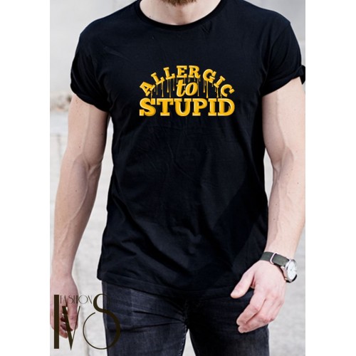 Мъжка тениска черна - ALLERGIC TO STUPID МОДЕЛ:220