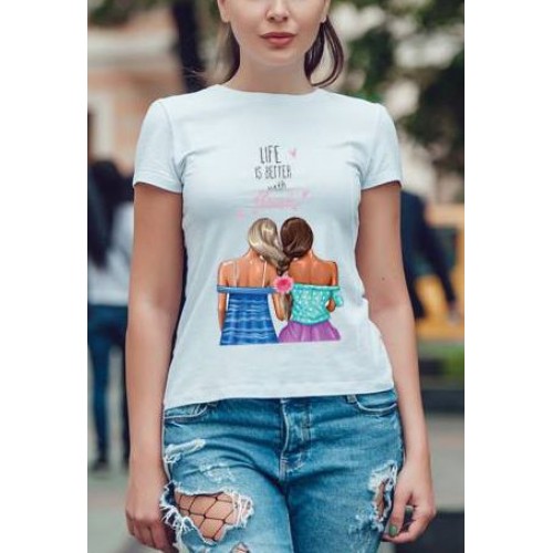 Дамска памучна тениска с щампа МОДЕЛ:913